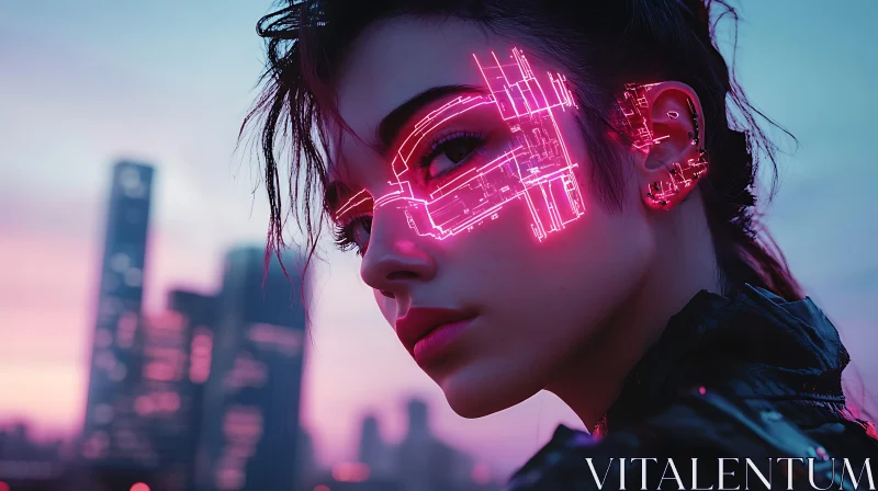 AI ART Cyberpunk Woman with Neon Facial Technology