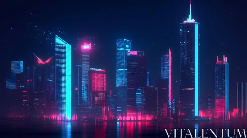 AI ART Nighttime City Glow with Neon Lights