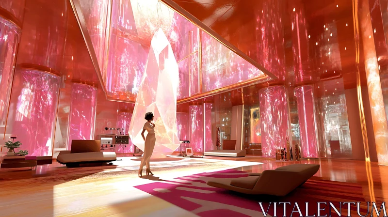 Glamorous Pink Themed Modern Living Space AI Image