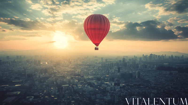 Red Balloon Over Urban Cityscape AI Image