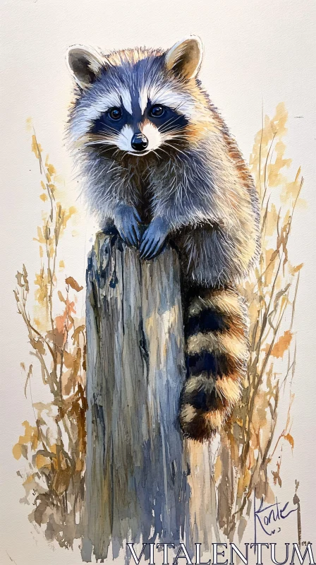 AI ART Raccoon Art on Weathered Wood