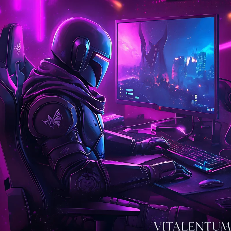 Neon Cyberpunk Gaming Scene AI Image