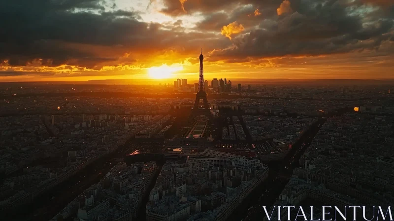 Paris Sunset Cityscape with Eiffel Tower AI Image