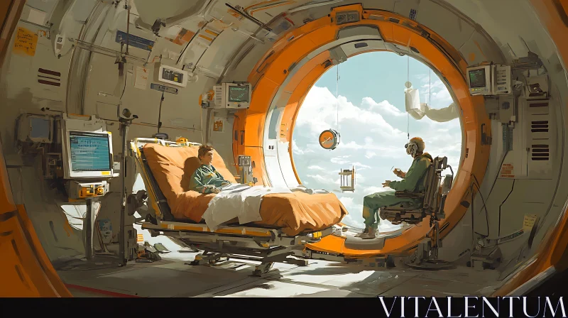 Spacecraft Medical Bay with Patient and Attendant AI Image