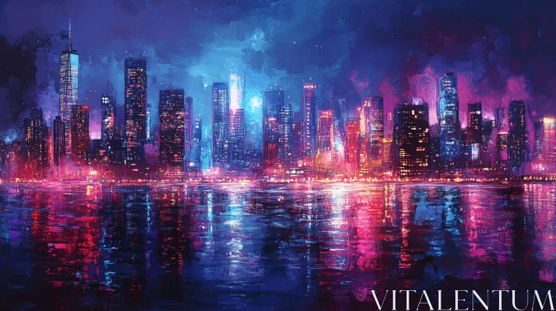 AI ART Urban Night Scene with Neon Lights