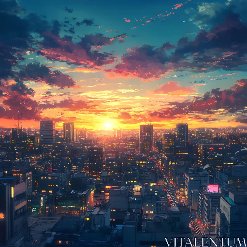 Urban Sunset Skyline AI Image