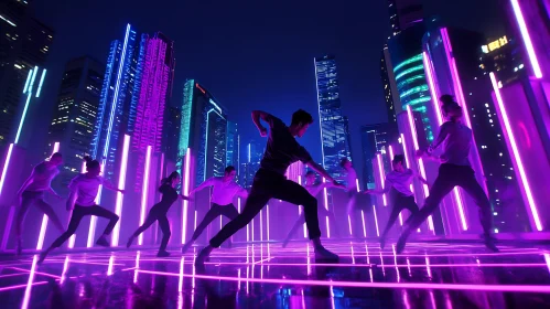 Neon Dance in Urban Nightscape