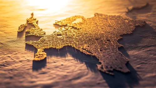 Golden Grid Map of Europe Under Sunlight