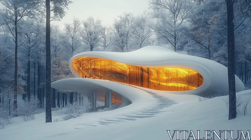 AI ART Sleek Winter Architecture in Snowy Forest