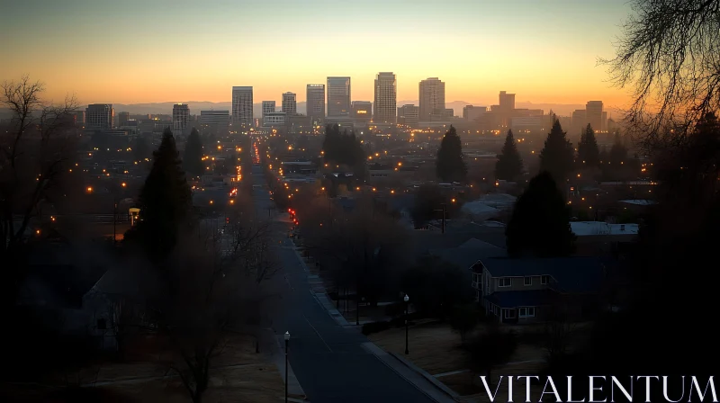 Dusk Cityscape with Modern Skyline and Street Lights AI Image