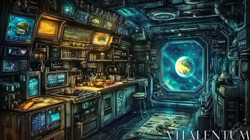 Advanced Space Kitchen Overlooking Earth AI Image