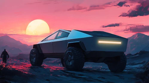 Advanced Vehicle in Colorful Sunset