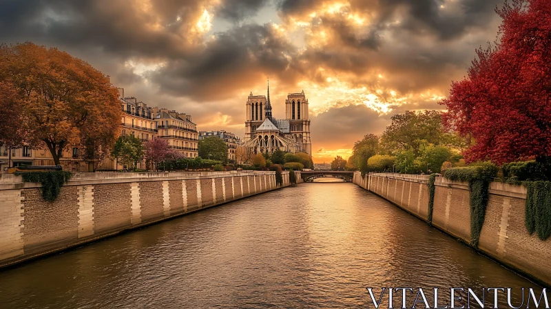 Golden Sunset Illuminating a Timeless Cathedral AI Image