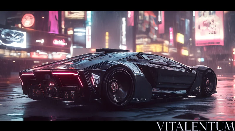 High-Tech Car in Cyberpunk Urban Setting AI Image