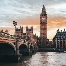 Big Ben and Westminster Bridge During Sunset