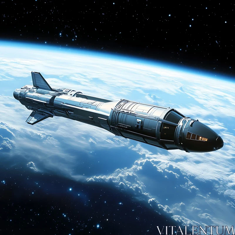 Futuristic Spaceship in Earth Orbit AI Image