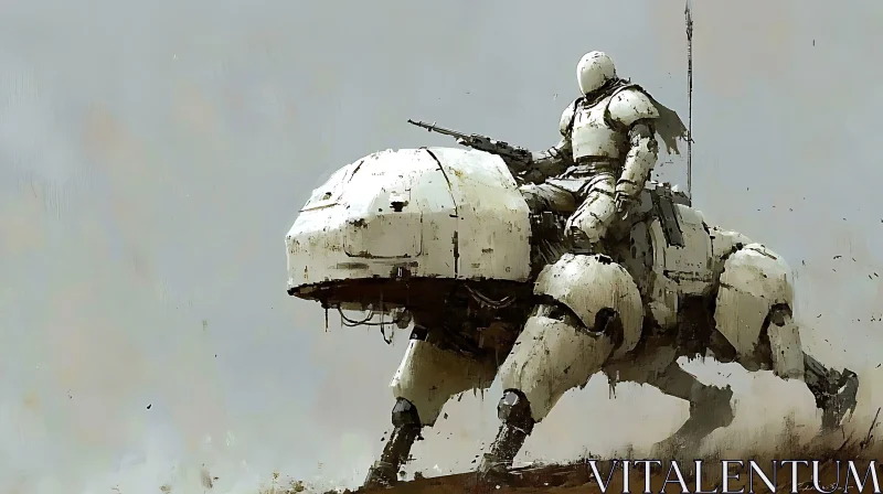 Sci-Fi Armored Robot on Mechanical Steed AI Image