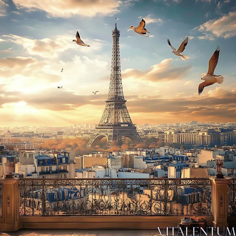 Paris Cityscape with Eiffel Tower at Sunset AI Image