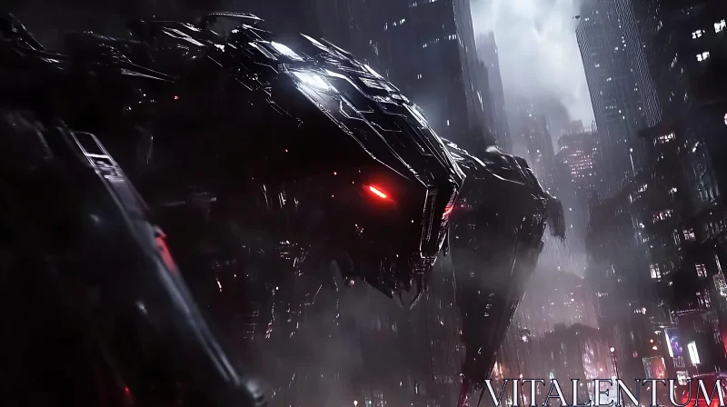 Menacing Cyborg in a Futuristic Urban Setting AI Image