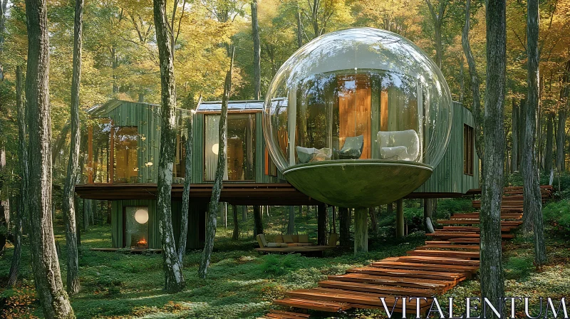 Futuristic Forest House with Glass Pod AI Image