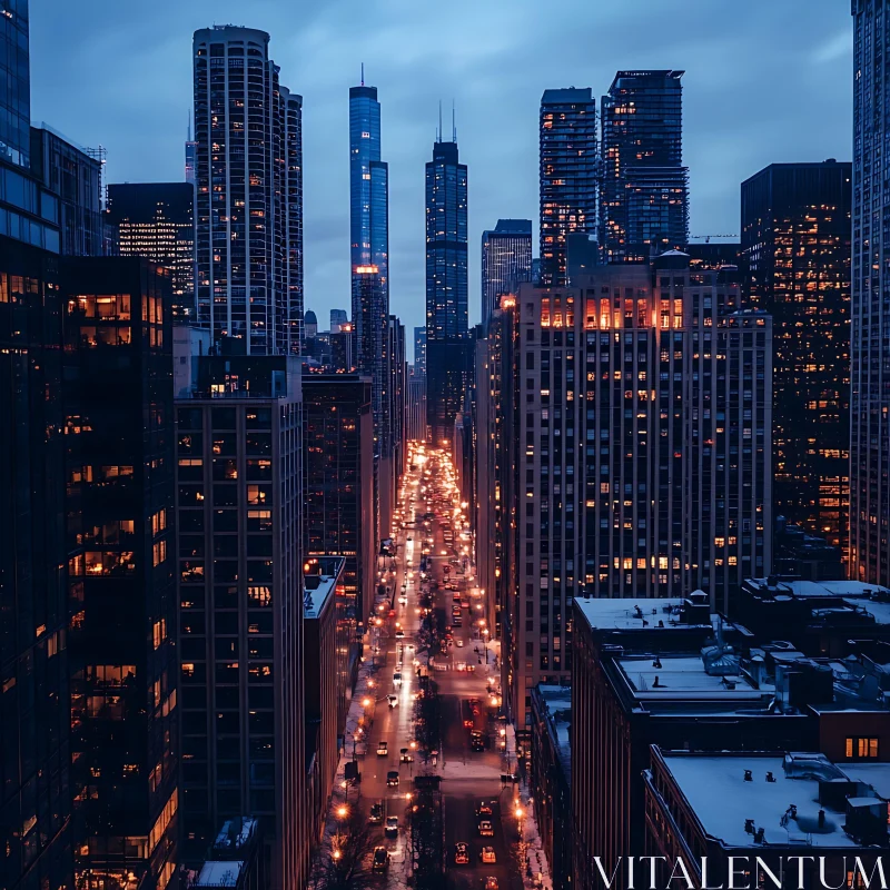 Bustling Urban Street at Night AI Image