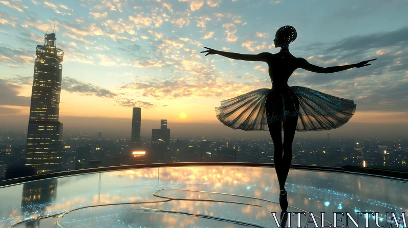 Sunset Ballet Cityscape Silhouette AI Image