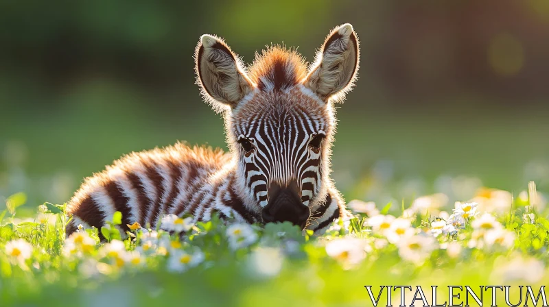 Resting Zebra Foal in Sunlight AI Image