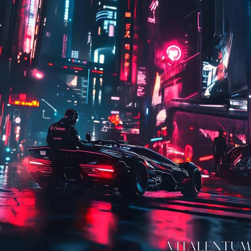 Cyberpunk Night City with Futuristic Vehicle AI Image