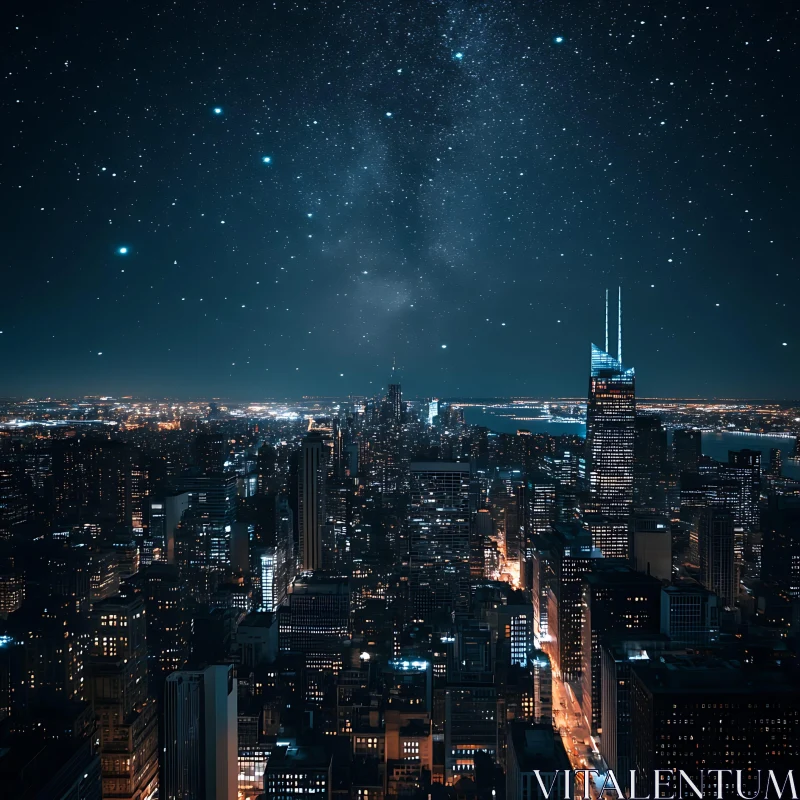 AI ART Urban Nightscape with Stars