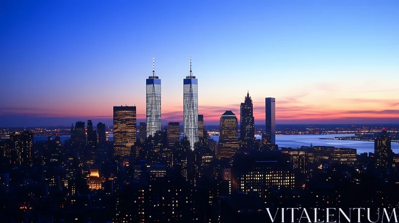 City Skyline and World Trade Center at Sunset AI Image