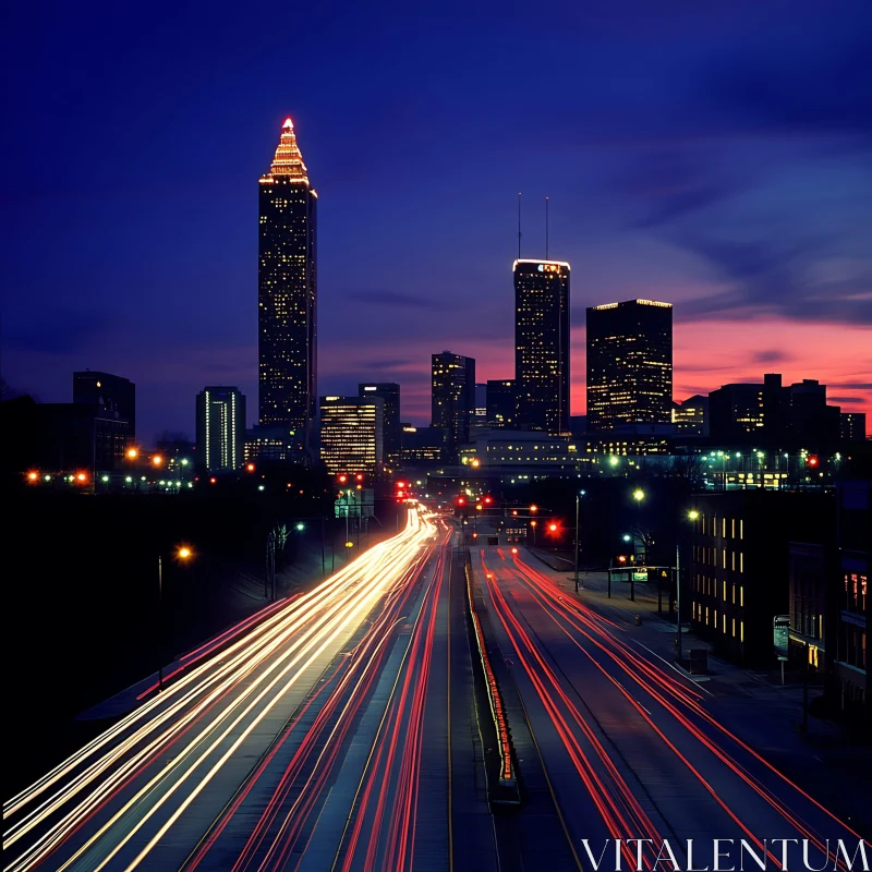 Energetic City Nightscape with Illuminated Skyscrapers AI Image