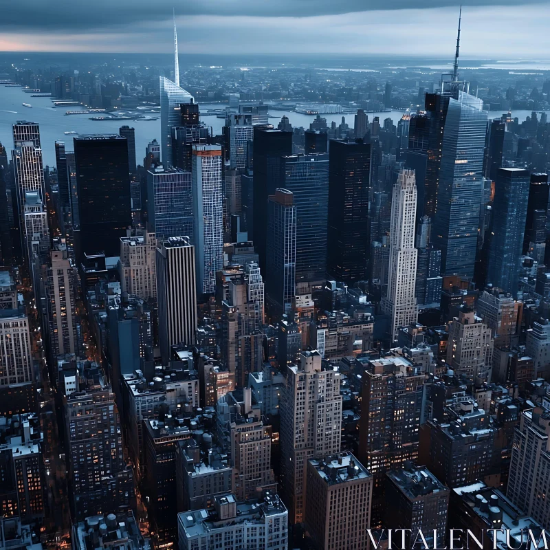 Aerial Urban Cityscape with High-Rise Buildings AI Image