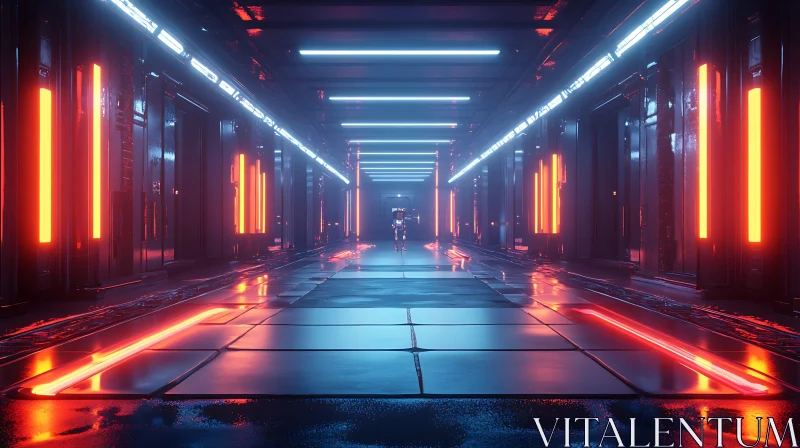 Neon Illuminated Futuristic Corridor AI Image