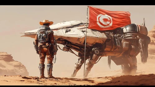 Astronaut and Robot in Barren Desert