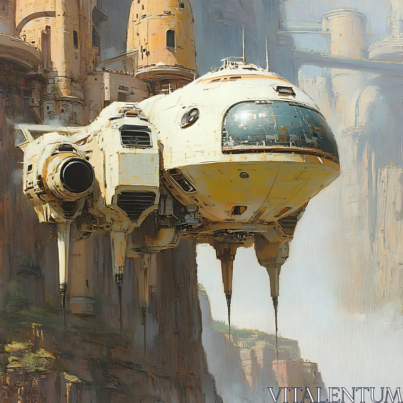 Sci-Fi Hovering Spaceship by Cliffside Architecture AI Image