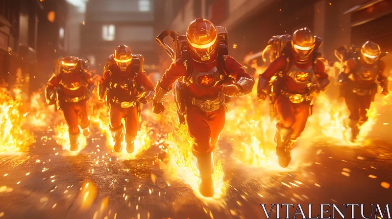 AI ART Urban Inferno with Futuristic Firefighters