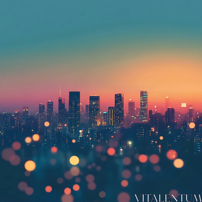 AI ART Urban Skyline at Nightfall