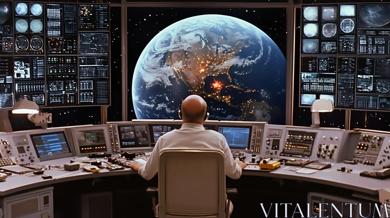 AI ART Futuristic Control Center with Earth View