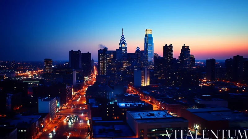 AI ART Cityscape Illuminated at Dusk