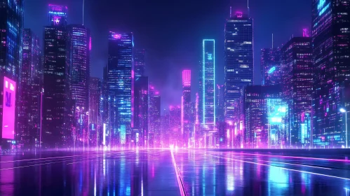 Modern Urban Night Scene with Neon Illuminations