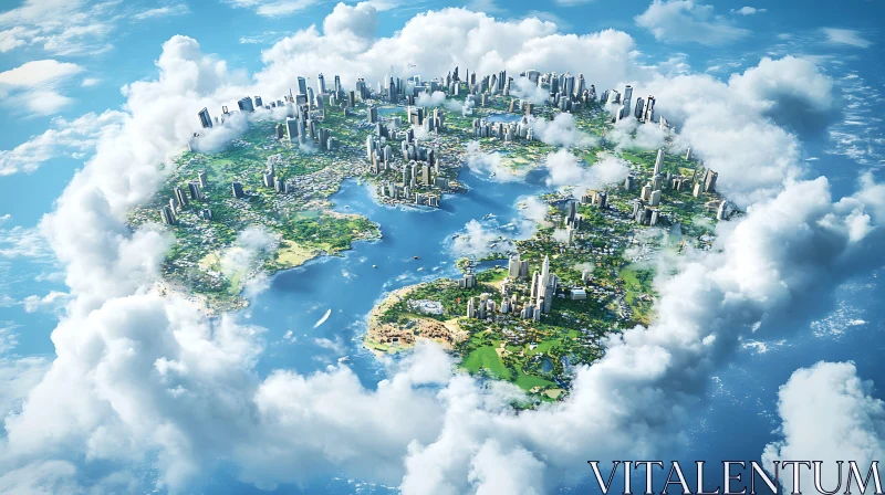 Floating Island City in the Sky AI Image