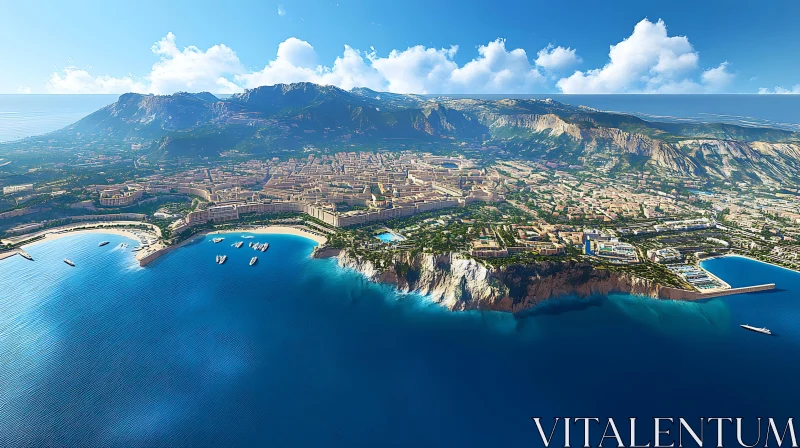 Coastal City and Mountain Scenery AI Image