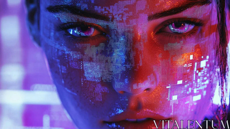 AI ART High-Tech Cyborg Face with Neon Digital Elements