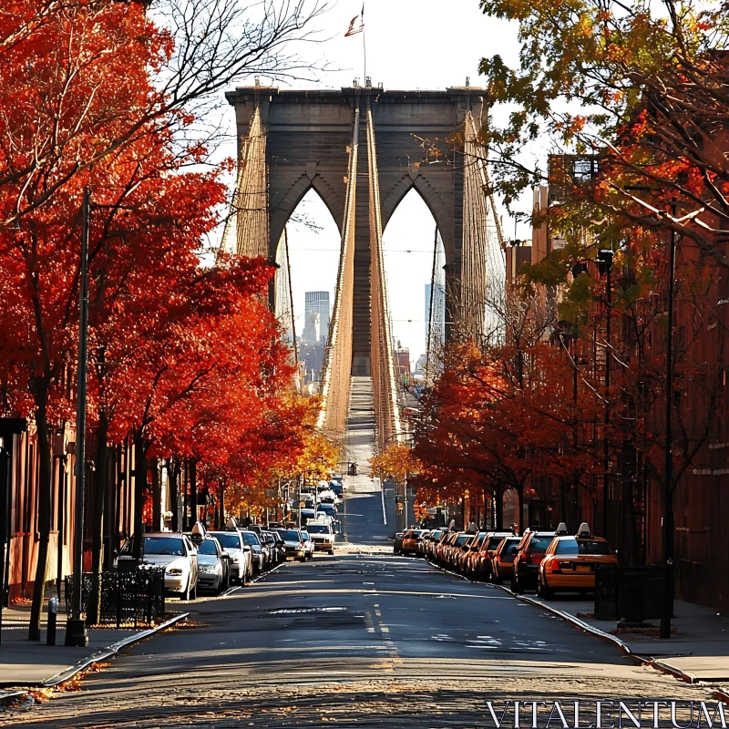 AI ART Brooklyn Bridge Framed by Autumn Trees