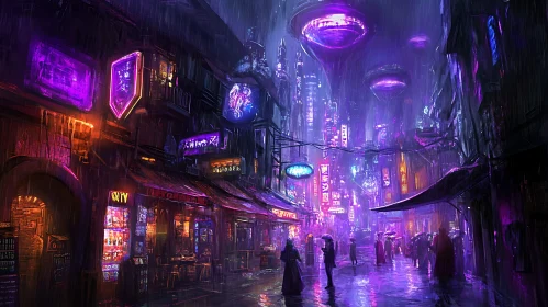 Neon-soaked Cyberpunk Urban Scene