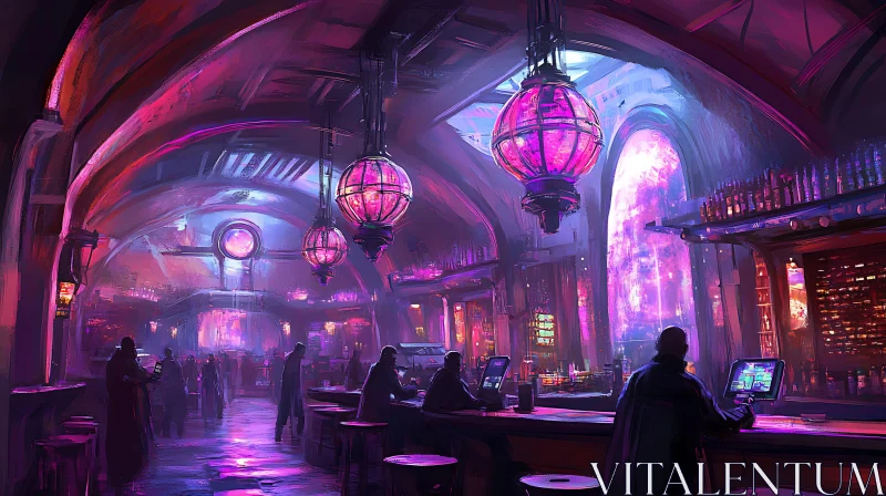 AI ART Neon Lit Futuristic Bar Scene