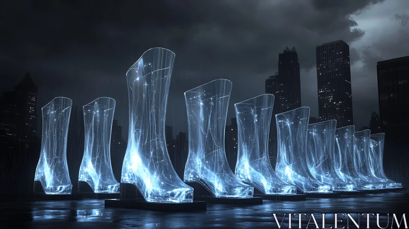 Neon Glowing Boots in Urban Rain AI Image