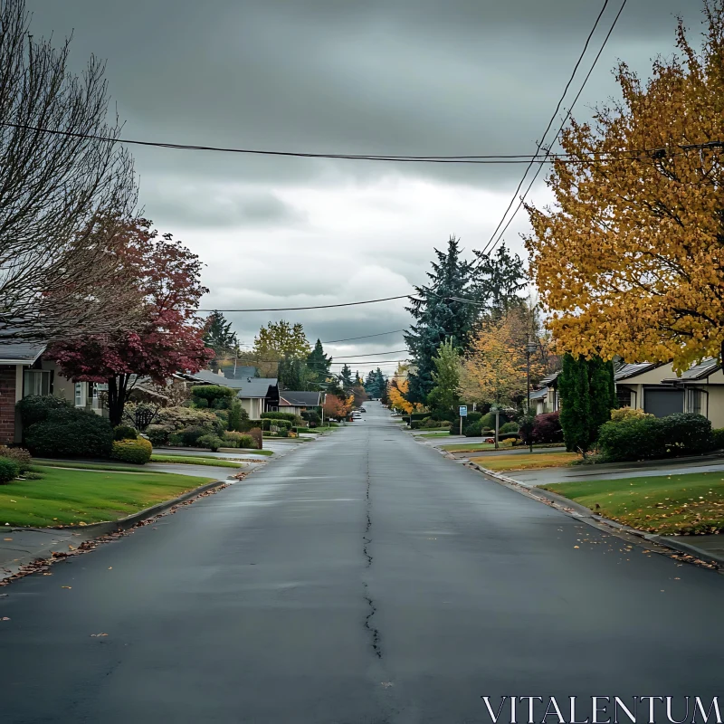 Autumnal Suburban Road AI Image