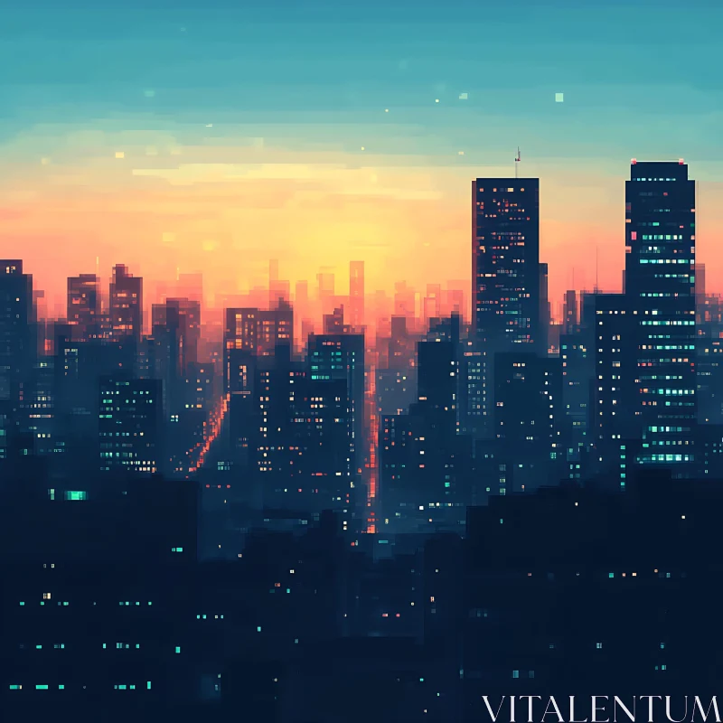 AI ART Sunset Over Urban Skyline