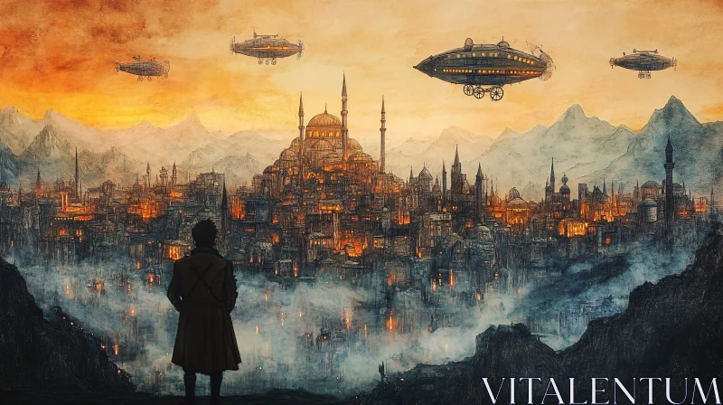 AI ART Skyships Over a Mystical City at Dawn